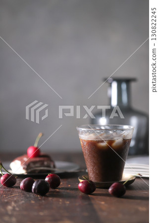Iced coffee and cake snack 130822245