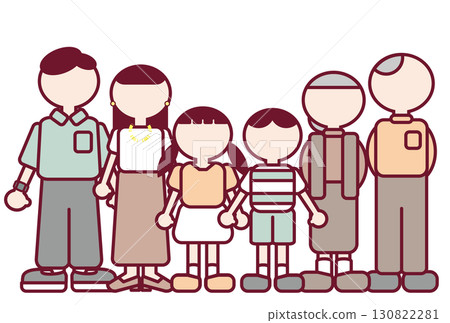 Flat design illustration of three generations of parents and children 130822281