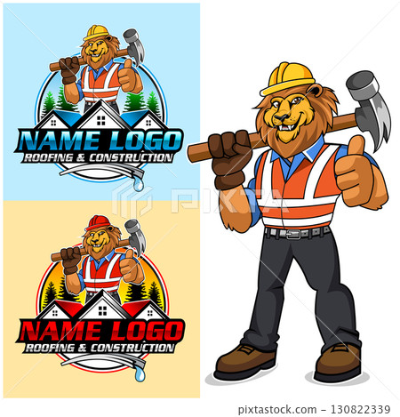 Construction building roofing logo design. House repair build lion work logo design 130822339