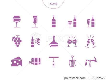葡萄酒圖示象形文字向量插圖集 130822572