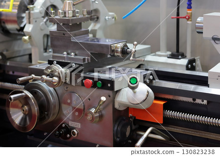 conventional metalworking lathe machine close up 130823238