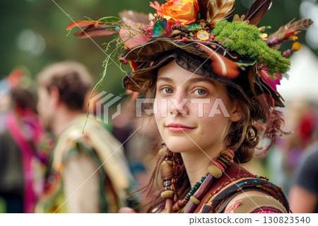 a woman wearing a playful and whimsical costume,. Generative AI 130823540