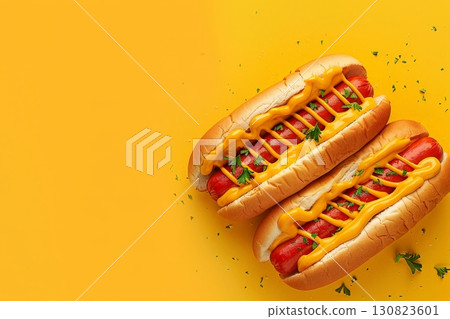 a delicious hot dog with mustard and ketchup on isolated background. hot dog day 130823601