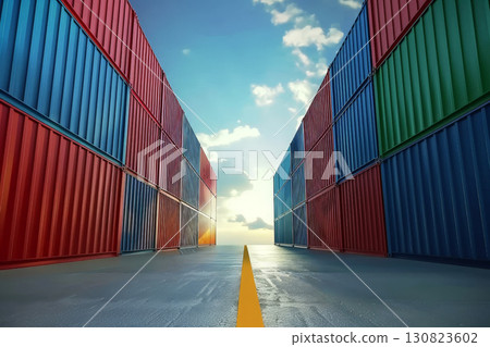 Rows of shipping containers in different colors. Transport business. Logistics import and export of goods. 130823602