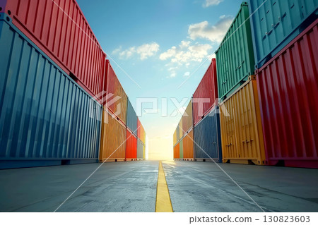 Rows of shipping containers in different colors. Transport business. Logistics import and export of goods. 130823603