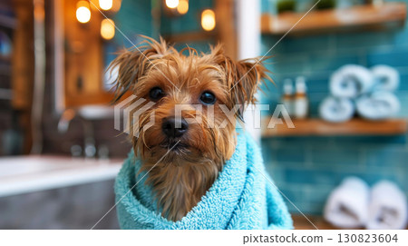 Relaxing Poodle Dog in Spa Studio. pet relax concept. 130823604