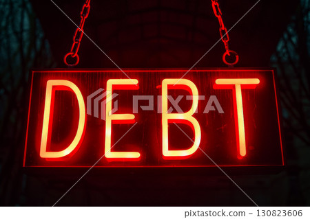Debt text on black background . finance and investment concept 130823606