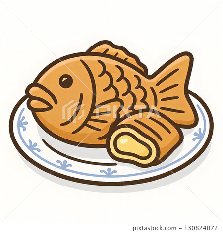 盤子上簡單可愛的鯛魚燒插圖 130824072