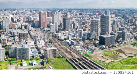 Aerial view of Kawaguchi city center taken from the Arakawa riverbed in Saitama Prefecture 130824161