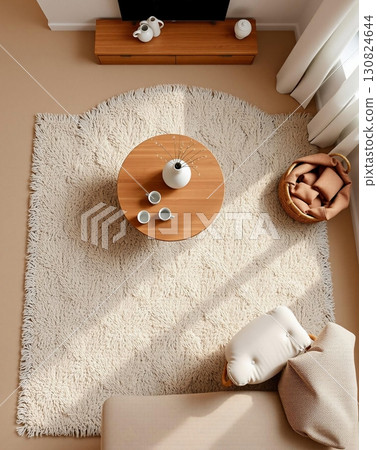 Cozy Minimalist Living Room From Above Perspective 130824644