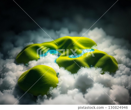 Green islands in the sky with lakes surrounded by clouds Green islands in the sky with lakes surrounded by clouds 130824946