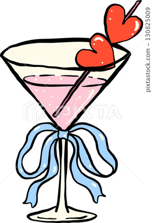 Martini Cocktail with Heart Decoration Hand Drawn, Fisherman Aesthetic 130825009