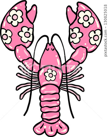 Cute Pink Floral Lobster Hand Drawn, Fisherman Aesthetic 130825018