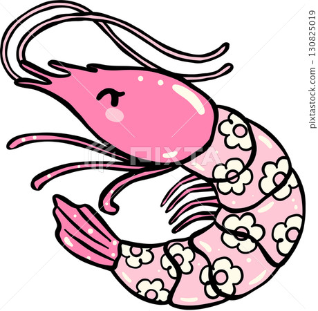 Cute Groovy Shrimp with Floral Pattern Hand Drawn, Fisherman Aesthetic Cute Groovy Shrimp with Floral Pattern Hand Drawn, Fisherman Aesthetic 130825019