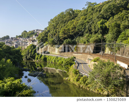 Roads and railways running along the Inagawa River valley 130825089