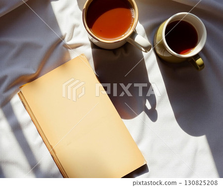 Quiet Moments: Tea, Book, and Sunlight's Gentle Embrace 130825208