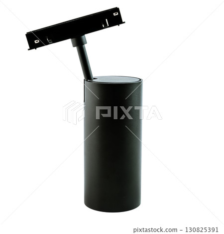 Black magnetic track spotlight LED 24W with smart dimming, 48V, isolated on a white background, modern adjustable lighting for interiors. 130825391