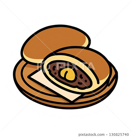 銅鑼燒切成兩半，露出裡面的栗子和豆沙餡的插圖 130825740