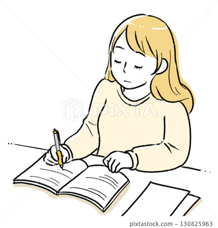 一位女士學習的簡單插圖 130825963