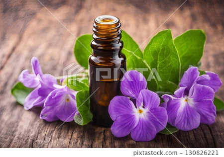 Floral aroma of violet essential oil. Ideal for enhancing skin, hair, and a range of beauty products, from relaxing baths to luxurious perfumes. AI Generated 130826221