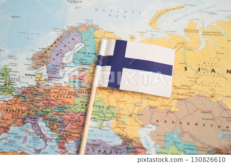 Bangkok, Thailand May 7, 2024, Finland flag on world map. 130826610