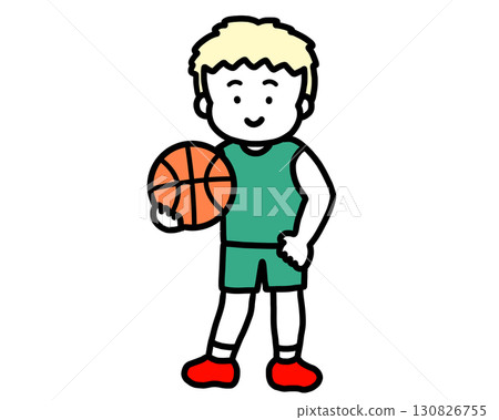 Blonde boy playing basketball Blonde boy playing basketball 130826755