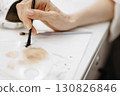 Makeup artist hand with brush applying makeup 130826846