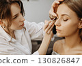 Make-up artist works on model image. Make-up artist work in beauty salon 130826847