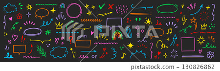 Cute line element icon set. Hand drawn heart, star, cloud brush stroke colorful cartoon style. Funny doodle sketch arrow, heart, flower marker decoration for kid art design. Vector Cute line element icon set. Hand drawn heart, star, cloud brush stroke colorful cartoon style. Funny doodle sketch arrow, heart, flower marker decoration for kid art design. Vector 130826862