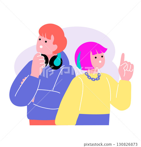 Pop and colorful illustration of young people of Generation Z with a noticeable expression 130826873