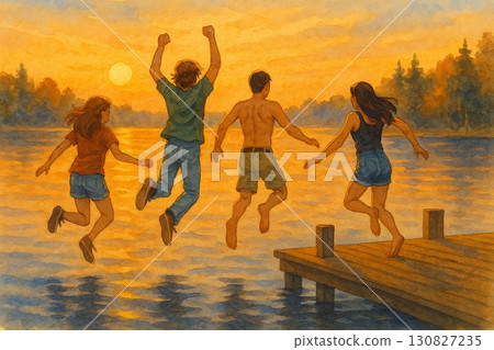 夕陽下的湖邊跳水青春 夕陽下的湖邊跳水青春 130827235