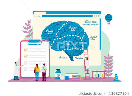 醫學和醫學主題向量插圖（大腦） 130827594