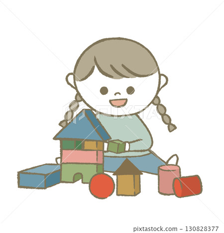 Child playing with building blocks, light blue Child playing with building blocks, light blue 130828377