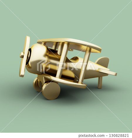 Airplane Toy from Golden Metal. 3D Illustration. File with Clipping Path. 130828821