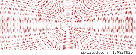 Red halftone concentric circle background. Dotted radial gradient texture. Rippled sonic wave ring wallpaper. Vector rasterized rough backdrop for epicenter, target, radar signal, vibration concept 130828929