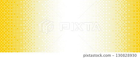 Yellow bitmap gradient texture. Fading pixelated 8 bit gradation pattern. Repeating dotted dither halftone background. Raster video game halfton patern. Vector vanishing comic pop art overlay backdrop 130828930