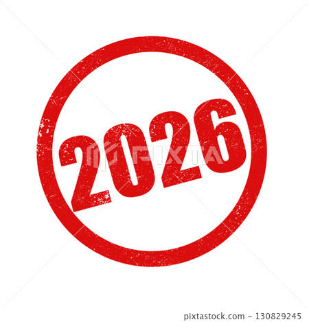 Red circular grunge stamp featuring the year 2026  with clipping path 130829245