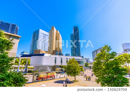 Yokohama cityscape, Japan, September 8th. View of Sakuragicho Station and Akaikutsu from the Air Cabin, with Yokohama City Hall and other buildings in the background. Yokohama cityscape, Japan, September 8th. View of Sakuragicho Station and Akaikutsu from the Air Cabin, with Yokohama City Hall and other buildings in the background. 130829709