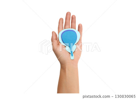 Hand unveils prostate cancer awareness tool, isolated on white, PNG 130830065