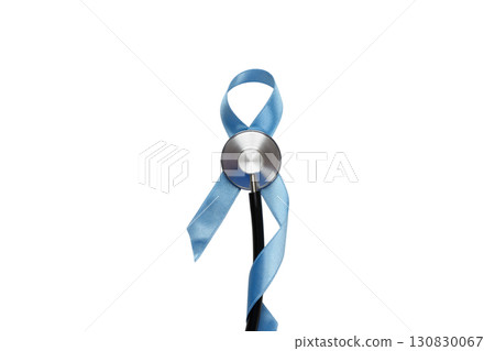 Ribbon on stethoscope for prostate awareness, isolated on white, PNG 130830067