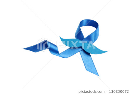Blue ribbon tied with a mustache symbol, isolated on white, PNG 130830072