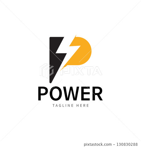 Letter P Electric Logo  letter P and lightning bolt combination   tunder bolt design logo template  vector illustration 130830288