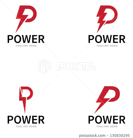 set of Letter P Electric Logo  letter P and lightning bolt combination   tunder bolt design logo template  vector illustration 130830295