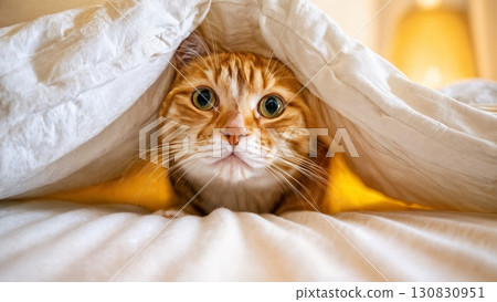 A silly cat peering over the edge of a bed. Humorous pet video, mischievous animal, playful cat A silly cat peering over the edge of a bed. Humorous pet video, mischievous animal, playful cat 130830951