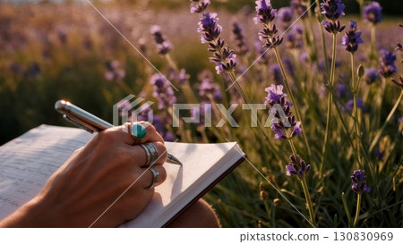 A close-up of a person's hand holding a stylish pen over a notebook. Creative ideas, brainstorming, business planning A close-up of a person's hand holding a stylish pen over a notebook. Creative ideas, brainstorming, business planning 130830969