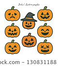 Halloween Jack-o'-Lantern Pumpkin Illustration Set (Vector) 130831188