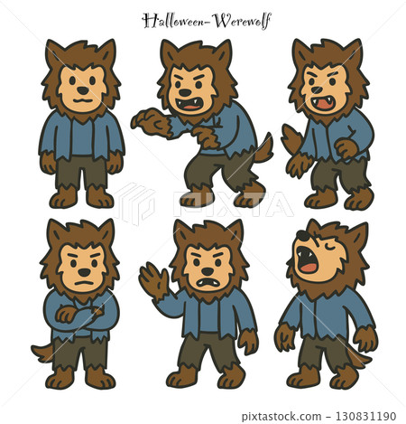 萬聖節狼人插圖集（向量素材） 130831190