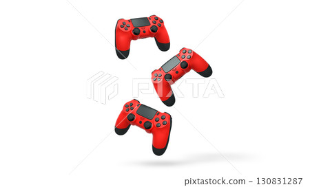 Wireless gaming controllers flying in air isolated on white background with clipping path, symbolizing gaming technology concept. 130831287
