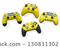 Wireless gaming controllers flying in air isolated on white background with clipping path, symbolizing gaming technology concept. 130831302