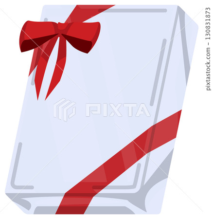 A flat present with a large, cute ribbon 130831873